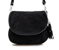 VERA PELLE torebka zamszowa listonoszka chlebak z paskiem V225 czarna