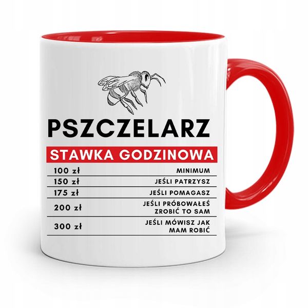 Kubek Czerwony Pszczelarza Stawka Godzinowa Z Nadrukiem Ze Zdjęciem zdjęcie 1