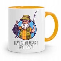Kubek Żółty Wędkarza Rybaka Prawdziwy Rybak Z Ości Z Nadrukiem Ze Zdjęciem