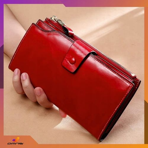 Portfel damski skórzany duży lakierowany pojemny RFID z paskiem czerwony na Arena.pl