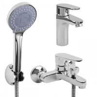 Zestaw baterii łazienkowych umywalkowa wannowo prysznicowa chrom - Yoka