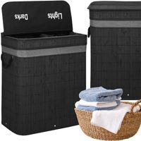 Kosz na pranie 100L z pokrywą czarny bambus dwukomorowy