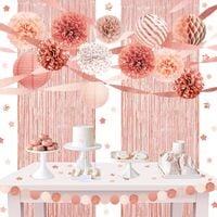 Dekoracje Ślubne Urodzinowe Różowe Złoto Zestaw 22szt Lampiony Pompony