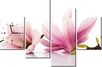 120CM 80CM ZEGAR 4 ELEM RÓŻOWE MAGNOLIE OBRAZ ŚCIENNY