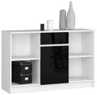 KOMODA B-17 120 cm 1 SZUFLADA 1 DRZWI PK BIAŁA / CZARNY POŁYSK