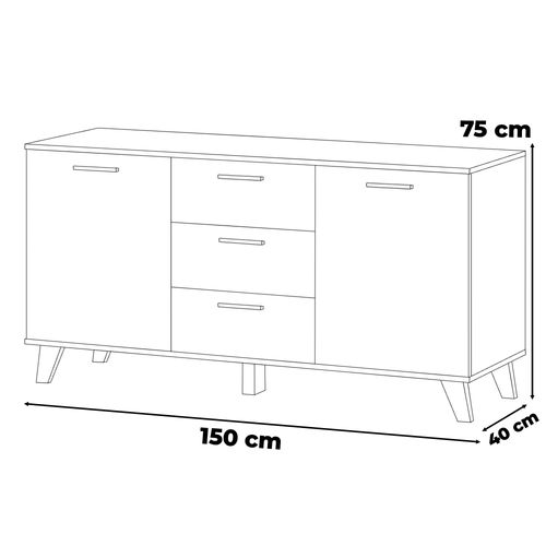 Komoda Biała Z Drewnem Olivier 150cm Pojemna Szafka Rtv Z 3 Szufladami na Arena.pl