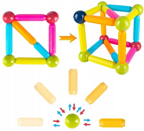 KLOCKI MAGNETYCZNE EDUKACYJNE DUŻE 84 ELEMENTY KONSTRUKCYJNE ZESTAW na Arena.pl