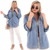 KOSZULA JEANSOWA DAMSKA BAWEŁNIANA KLASYCZNA GŁADKA OVERSIZE DUŻE ROZMIARY