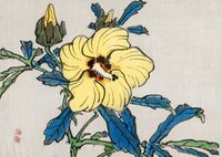 Plakat 84x59,5cm Hibiscus, Kōno Bairei Japoński Vintage do Salonu