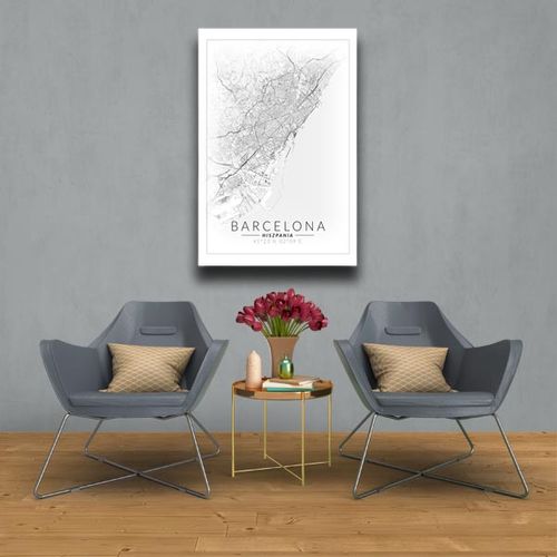 Barcelona mapa invert - obraz na płótnie 90x120 cm na Arena.pl