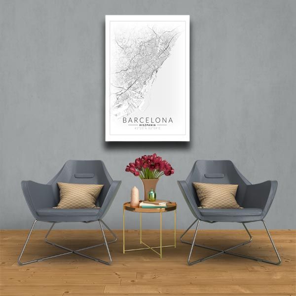 Barcelona mapa invert - obraz na płótnie 90x120 cm zdjęcie 2