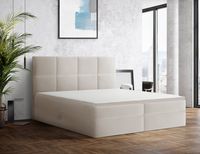 ŁÓŻKO TAPICEROWANE kontynentalne BARO 140x200 jasny beż + MATERAC NAKŁADKA