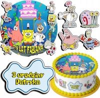 ZESTAW OPŁATEK NA TORT 30CM + 17 POSTACI - SPONGEBOB + IMIĘ 24CM 26CM