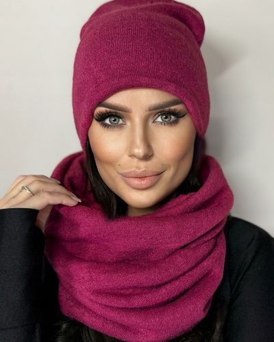 POLSKI KOMPLET DAMSKI KOBIECY ZIMOWY CZAPKA KOMIN DUŻY CIEPŁY JAGODOWY 2468 na Arena.pl