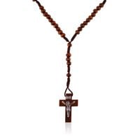 Różaniec drewniany ciemno brązowy na sznurku