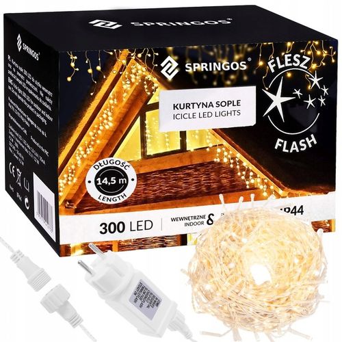 LAMPKI SOPLE CHOINKOWE 300LED KURTYNA ŚWIETLNA FLASH LED ZEWNĘTRZNY TIMER na Arena.pl