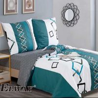 Pościel ELWAY satyna bawełniana 160x200cm TURKUSOWE KWADRATY 5003