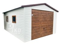 Garaż Blaszany 4x6 2x okno - Biały + Ciemny orzech - TKD113