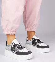 Czarne sneakersy z brokatem i zwierzęcym drukiem Bertula 38