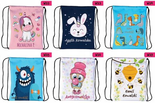 Worek plecak dla dzieci do przedszkola szkoły PERSONALIZOWANY różne wzory na Arena.pl