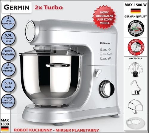 ROBOT KUCHENNY PLANETARNY MAX 1500 W MIKSER 5,5 L BERLINGER 4 MIESZADŁA na Arena.pl