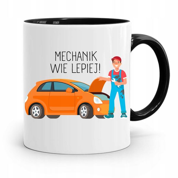 Kubek Czarny Dla Mechanika Mechanik Wie Lepiej! Z Nadrukiem Ze Zdjęciem zdjęcie 1