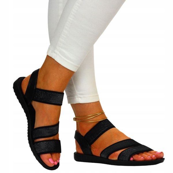 CZARNE SANDAŁY DAMSKIE SPORTOWE LATO PŁASKI SPÓD zdjęcie 2