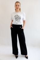 Simili Spodnie Damskie z Szeroką Nogawką Czarne 1