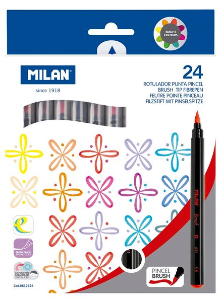 FLAMASTRY Z PĘDZELKIEM 24 KOL MILAN zdjęcie 1