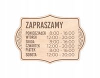 Grawerowana TABLICZKA DREWNIANA ZAPRASZAMY godziny otwarcia A5