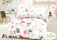 Pościel ELWAY satyna bawełniana 160x200cm BIEL i KWIATY