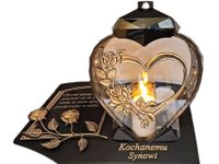 SYN SYNOWI ZNICZ LAMPION NA GRÓB SERCE I SERCE ZŁOTO SKOS SENTENCJA+ŚWIECA