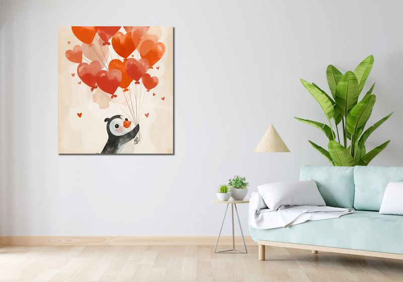 Obraz 90x100cm Pingwinek z Balonami zdjęcie 2