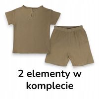 2X Komplet Chłopięcy Letni Muślinowy Bluzka Szorty Bawełna Brązowy 110cm 5l