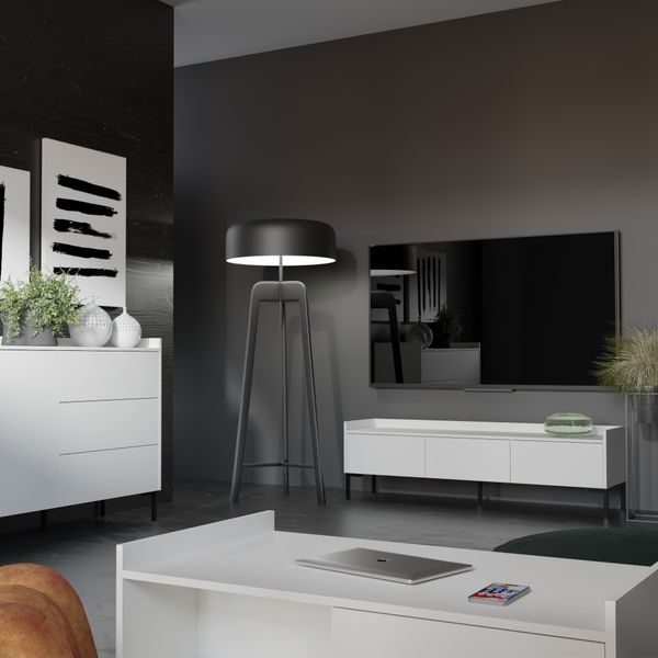 Szafka RTV stojąca Liam 150 Biała zdjęcie 2