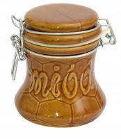 pojemnik na miód kamionka 300 ml brązowy z klamrą
