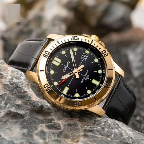 ZEGAREK MĘSKI CASIO MTP-VD01 skórzany datownik czarny + BOX +GRAWER na Arena.pl