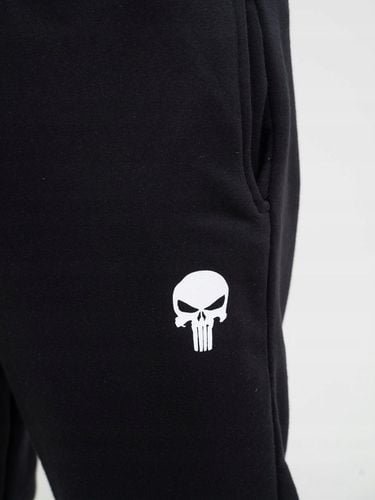 Spodnie Dresowe Męskie BAWEŁNIANE Wygodne MARVEL LOGO PUNISHER Czarne na Arena.pl