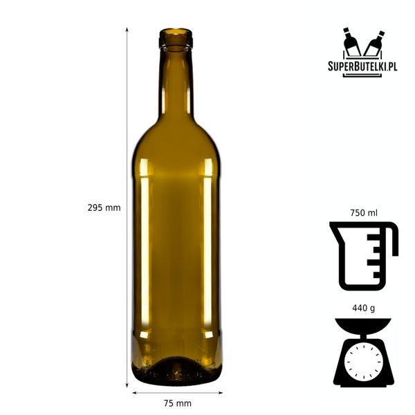15x butelki na wino 750 ml BORDEAUX BRĄZOWE z korkiem aglomerowanym na Arena.pl