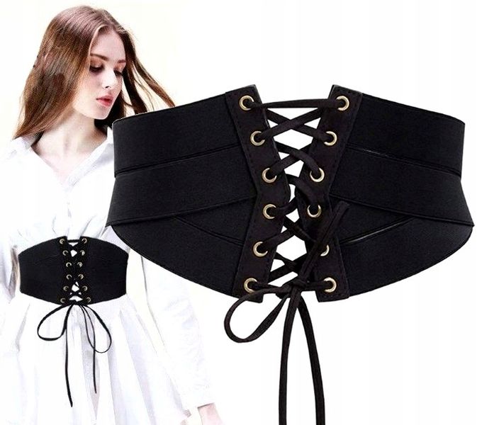 Czarny Gorset Pasek Szeroki Pas Gumowy Sznurowany zdjęcie 2