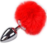 korek analny z ogonkiem metal anal fluffy plug red l alive