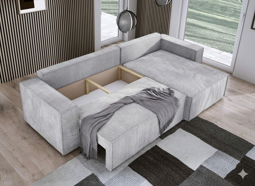 Nowoczesny Narożnik POSO Funkcja spania + pojemnik na pościel. na Arena.pl