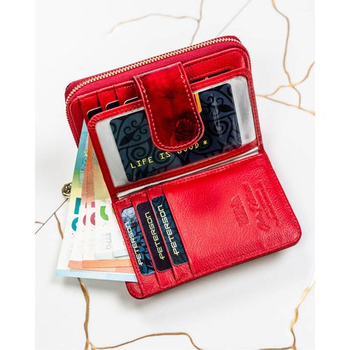 portfel damski z ochroną rfid czerwony na karty - peterson na Arena.pl