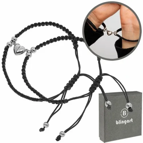 Bransoletki z MAGNESEM dla par sznurkowe SERCE WALENTYNKI czarne regulowane na Arena.pl