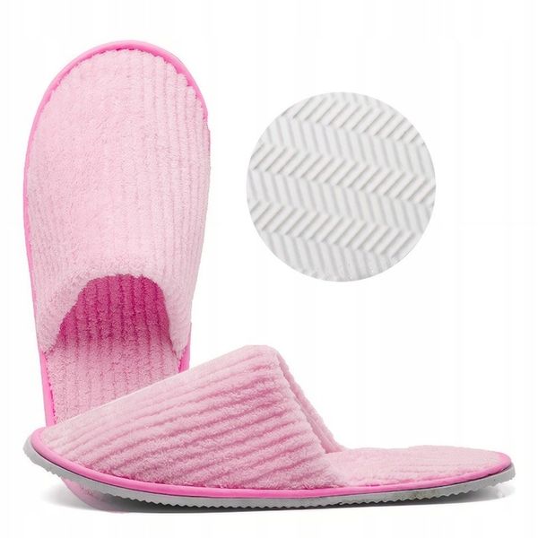 10 PAR Kapcie hotelowe Klapki uniwersalne FROTTE zakryte palce RÓŻOWE SPA zdjęcie 5