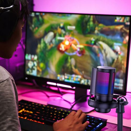 MIKROFON GAMINGOWY USB DO KOMPUTERA POP-FILTER POJEMNOŚCIOWY WYCISZ FUNKCJA na Arena.pl