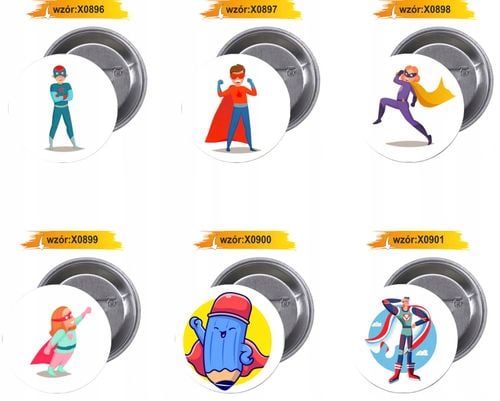 Przypinki buttony SUPER BOHATER z grafiką na Arena.pl