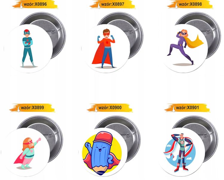 Przypinki buttony SUPER BOHATER z grafiką zdjęcie 4