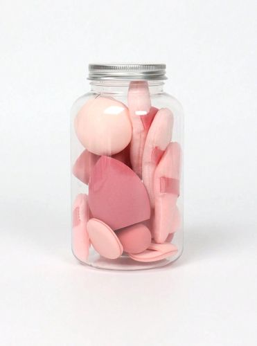 Zestaw różowych gąbek do makijażu w słoiczku blender i puszki do pudru na Arena.pl