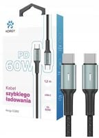 Kabel Korgy USB typ C - USB typ C 1,2 m czarny
